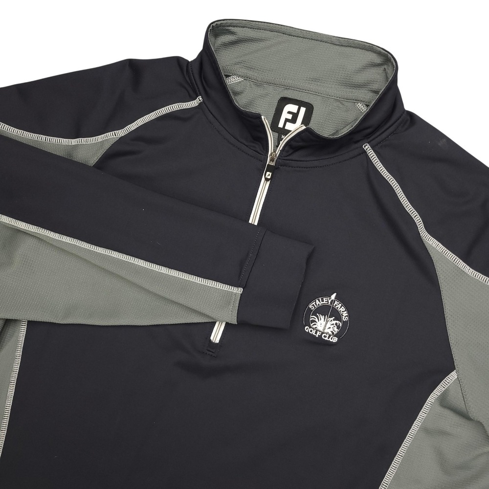FootJoy Pullover Mens Medium Black Gray Staley Farms Golf 1/4 Zip Stretch‎ Top